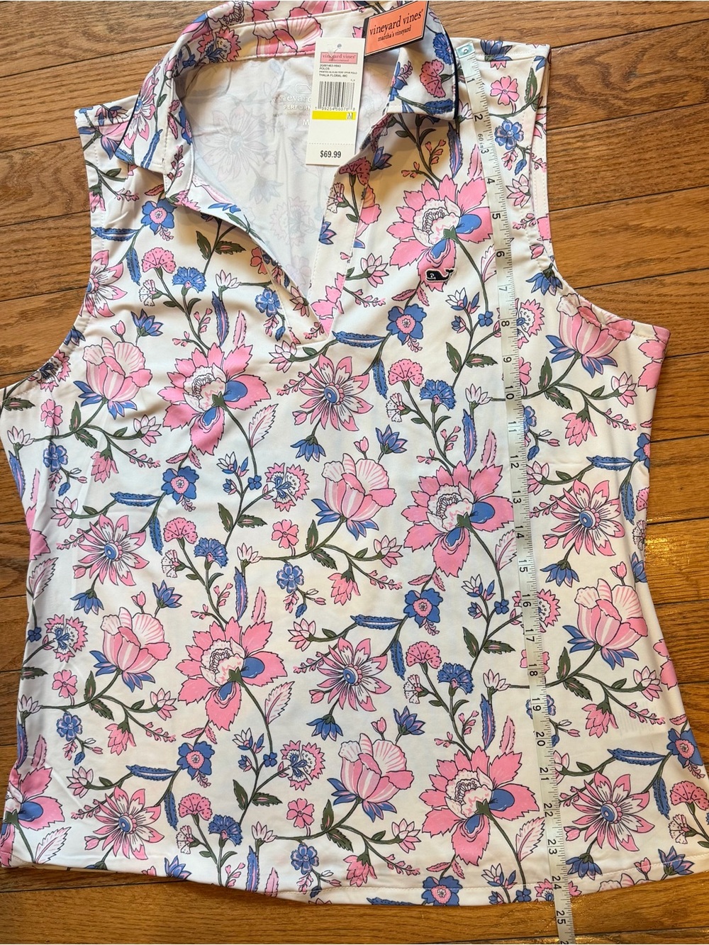 NWT Vineyard Vines Performance Floral Polo Sleeveless Top M Pink Blue Golf